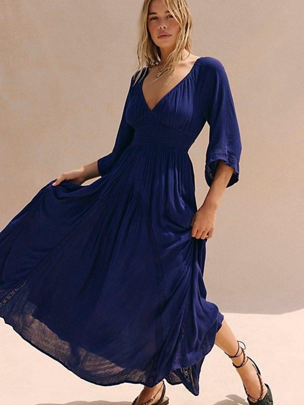 Free People Free-est Dixie Maxi Boho Coastal Dress Size S Navy Aura NEW NWT